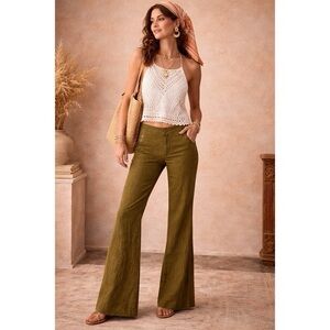 CABI | Linen Soft Mid-rise Flare Wide Leg Trouser Pants